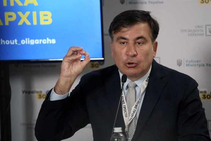 Archivo - June 15, 2021, Kyiv, Ukraine: KYIV, UKRAINE - JUNE 15, 2021 - Head of the Executive Committee of the National Reforms Council of Ukraine Mikheil Saakashvili attends a press conference on Day Two of the Ukraine 30. Economy Without Oligarchs For