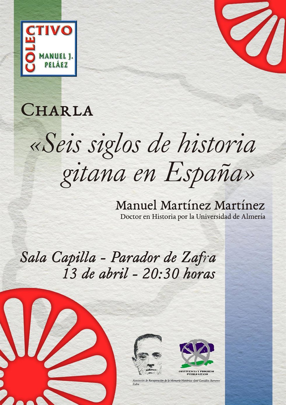 Cartel de la charla en Zafra sobre la historia del pueblo gitano en España