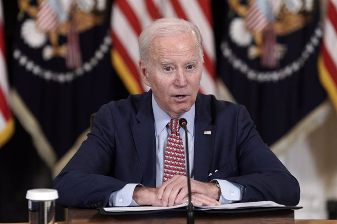 April 4, 2023, Washington, District of Columbia, USA: United States President Joe Biden makes remarks as he meets with his Council of Advisors on Science and Technology in the State Dining Room of the White House in Washington, DC on April 4, 2023