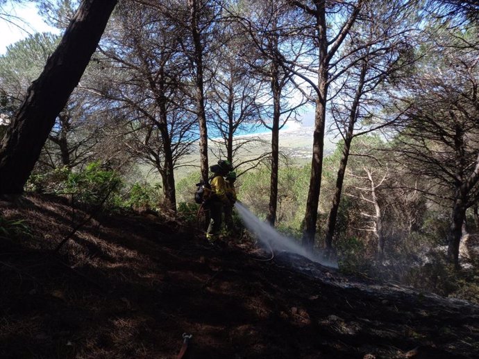 Un bombero forestal en el incendio de Tarifa