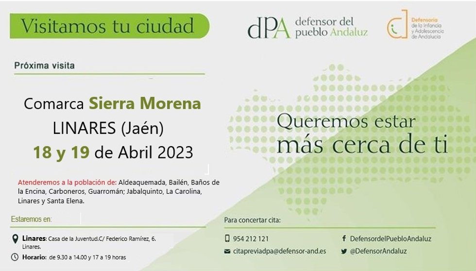 Cartel sobre la presencia en Linares de la oficina.