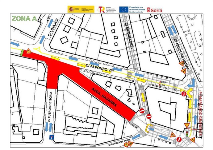 Plano nueva señalización obras del centro de Soria.