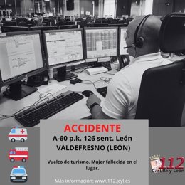 Gráfico elaborado por el 112 con datos sobre el accidente mortal ocurrido este lunes en la A-60 en Valdefresno