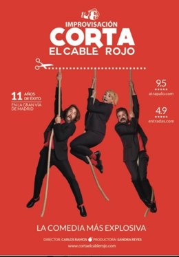 Cartel promocional del espectáculo 'CORTA EL CABLE ROJO' que se representará el próximo viernes, 14 de abril de 2023 en el Teatro Carrión de Valladolid.