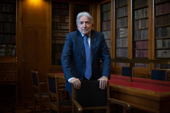 Archivo - El presidente de Foment del Treball, Josep Sánchez Llibre, durante una entrevista para Europa Press, en Barcelona, Catalunya (España), a 25 de febrero de 2021.