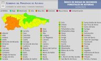 Doce municipios asturianos tendrán este martes un índice de riesgo 'muy alto' de incendios forestales