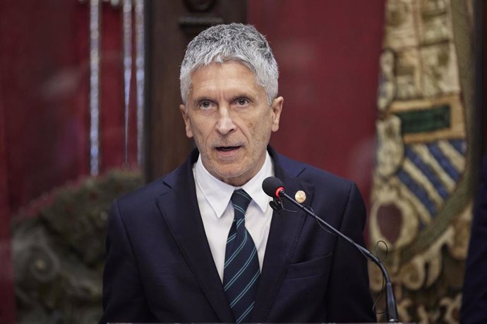 El ministro del Interior, Fernando Grande-Marlaska, comparece en rueda de prensa en Granada tras la reunión preparatoria del Plan Operativo de Seguridad para la cumbre europea 