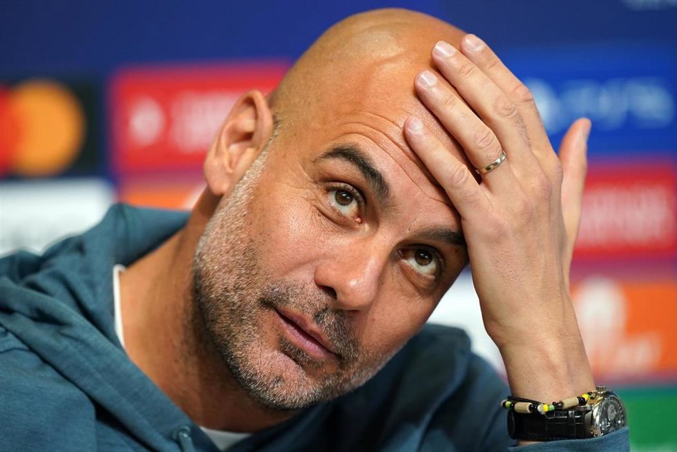 El entrenador del Manchester City, Pep Guardiola, en una rueda de prensa previa a un duelo de Champions. 