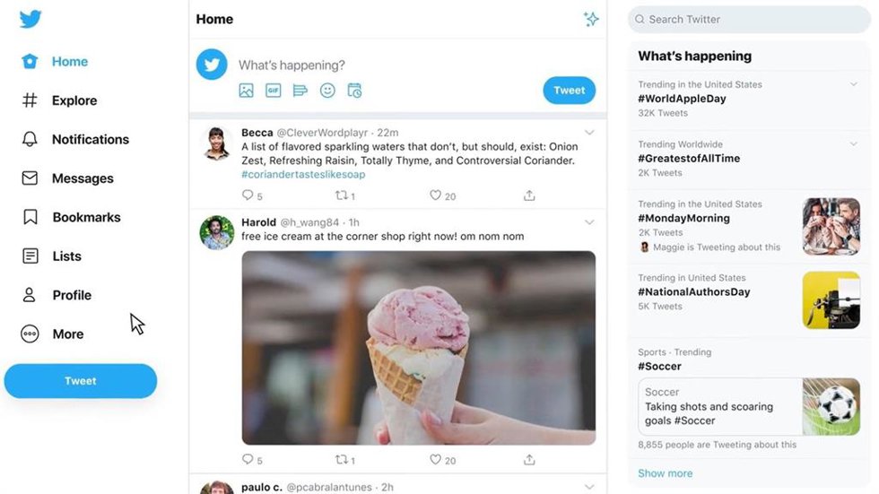 Interfaz de Twitter en su versión web