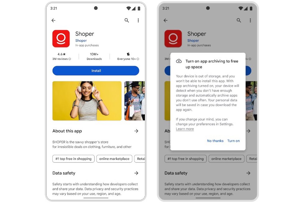Función de archivo automático de apps en Google Play