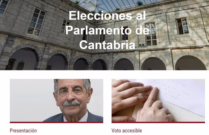 Imagen de la web sobre las elecciones al Parlamento de Cantabria con la imagen de Revilla que la Junta Electoral de Cantabria ha ordenado retirar