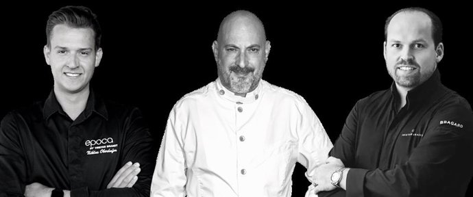 Los tres chefs que participarán en el proyecto gastronómico de Kentia 'Fogones con estrellas': Néstor Freiría, Tristán Brandt y Niklas Oberhofer