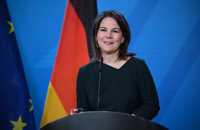 FILED - 03 April 2023, Berlin: German Foreign Minister Annalena Baerbock attends a press conference. Photo: Britta Pedersen/dpa