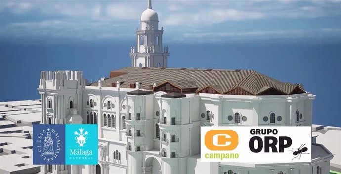 Fotograma del vídeo de Hermanos Campano y Grupo ORP con el proyecto de construcción del tejado de la Catedral de Málaga.