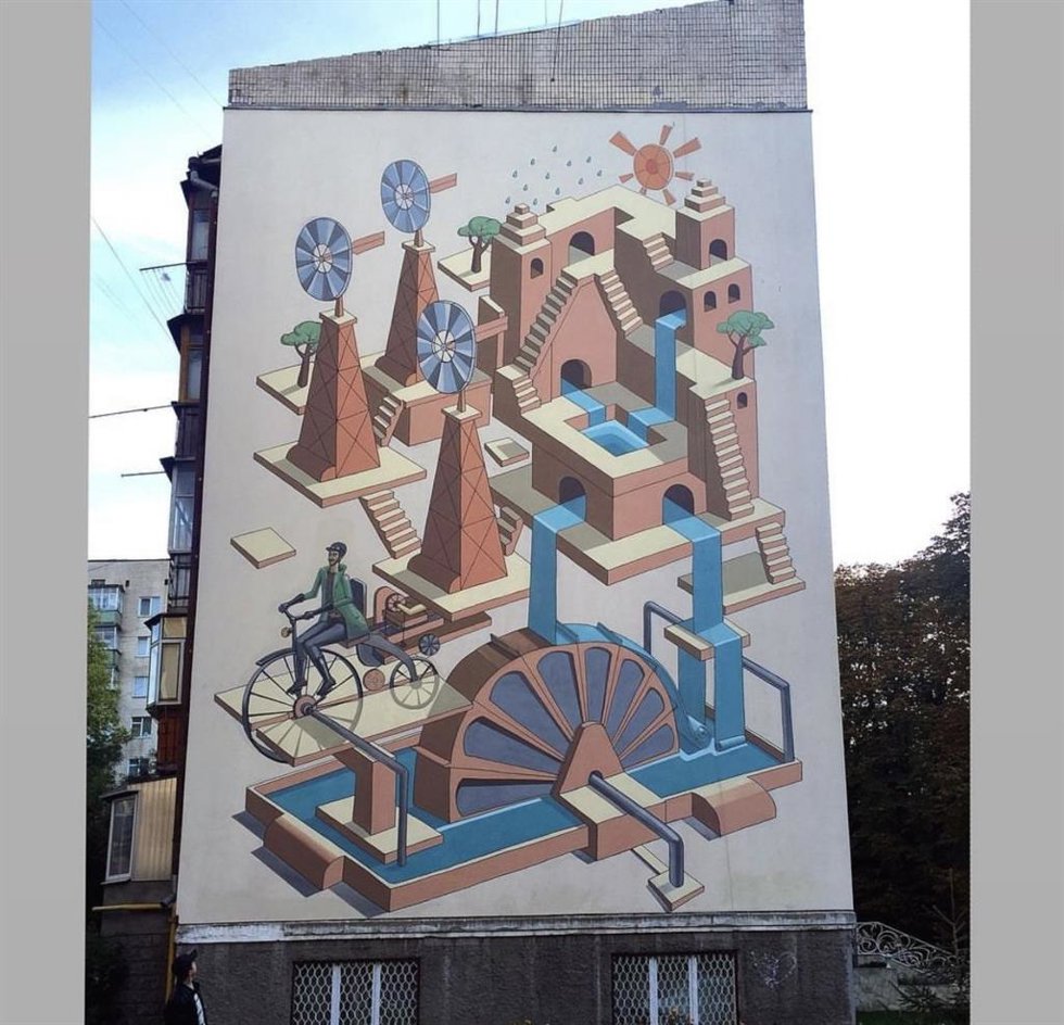 Archivo - Uno de los murales pintados conjuntamente por Mikhail Korobkov y Olga Korobkova en la ciudad ucraniana de Khmelnytskyi.
