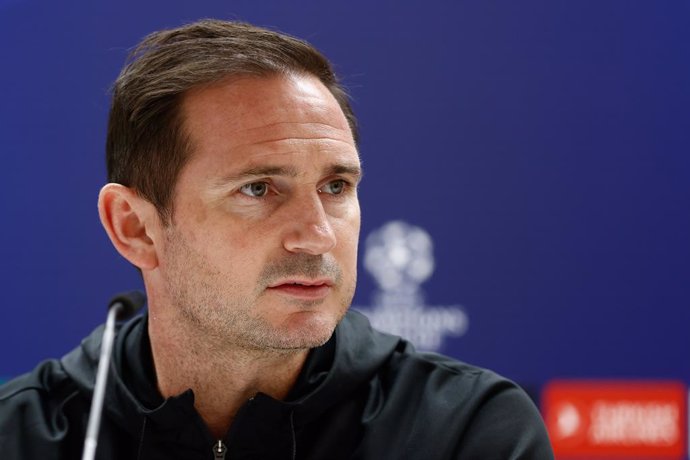 Frank Lampard, coach of Chelsea, attends during his team press conference for the UEFA Champions League, Quarter Finals round 1, football match against Real Madrid at Santiago Bernabeu stadium on April 11, 2023, in Madrid, Spain.