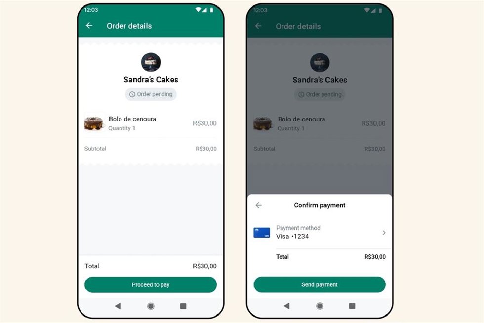 Interfaz pagos de WhatsApp en Brasil
