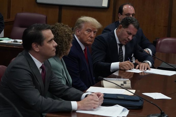 April 4, 2023, New York, New York, USA: Former President Donald Trump appears in court for his arraignment, Tuesday, April 4, 2023, in New York,Image: 767234957, License: Rights-managed, Restrictions: , Model Release: no, Credit line: Timothy A. Clary -