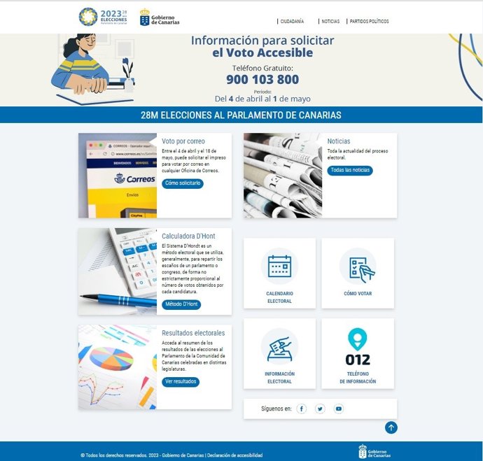 Página web sobre las elecciones al Parlamento de Canarias el 28M