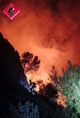 Un bomber a l'incendi forestal que s'ha declarat a Penguila