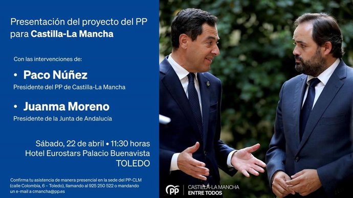 Acto de Juanma Moreno y Paco Núñez el 22 de abril en Toledo
