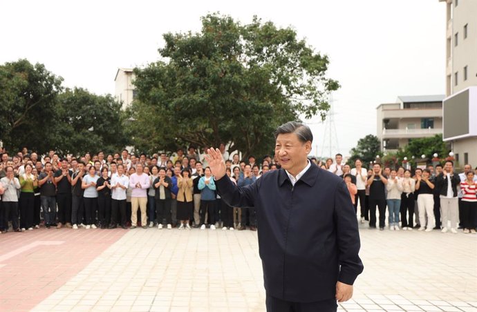 GUANGZHOU, April 12, 2023  -- Chinese President Xi Jinping, also general secretary of the Communist Party of China Central Committee and chairman of the Central Military Commission, talks with villagers at a village in Genzi Township, Gaozhou City of Ma