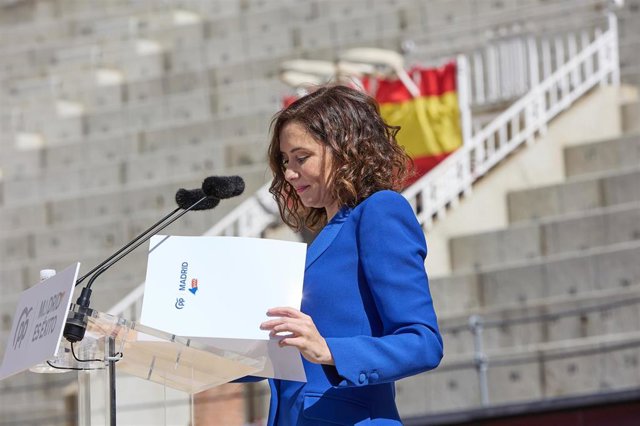 La presidenta de la Comunidad de Madrid, Isabel Díaz Ayuso, interviene durante la presentación de los candidatos del Partido Popular de Madrid a las alcaldías de los 179 municipios 