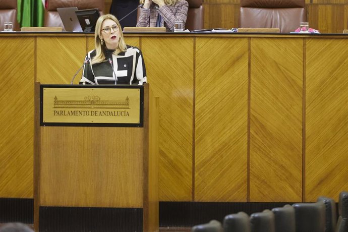La consejera de Economía y Hacienda de la Junta de Andalucía, Carolina España, en la segunda jornada del pleno del Parlamento andaluz.