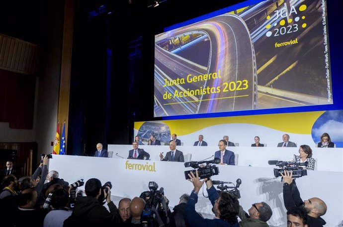 Vista general de la Junta General Ordinaria de Accionistas de Ferrovial, en el auditorio ONCE, a 13 de abril de 2023, en Madrid 