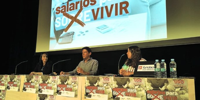 USO informa sobre la celebración del Primero de Mayo en Zaragoza y presenta el estudio '¿Salarios para sobrevivir?'.