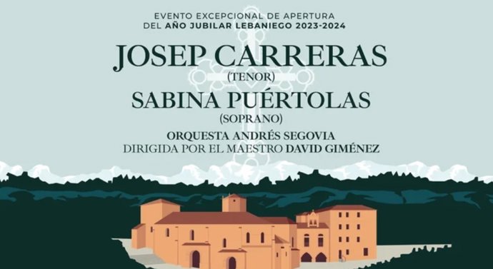 Cartel del concierto de Josep Carreras y Sabina Puértolas el 22 de abril en Santo Toribio de Liébana