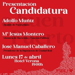 La ministra María Jesús Montero arropará a Adolfo Muñiz en la presentación de su candidatura