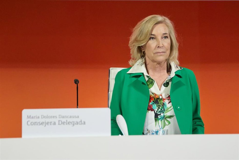 La consejera delegada de Bankinter, María Dolores Dancausa, durante la Junta general de Accionistas de Bankinter, en el Edificio Mutua Madrileña, a 23 de marzo de 2023, en Madrid (España). Durante la Junta, los accionistas han votado la reelección de Ma