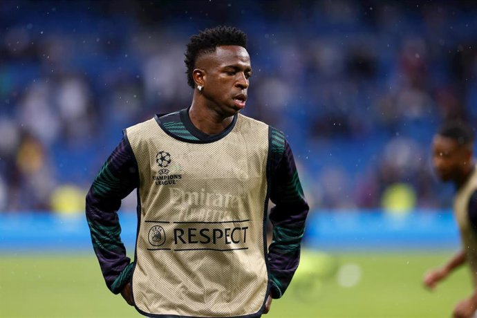 Vinicius Júnior (Real Madrid), durante un calentamiento en Champions. 