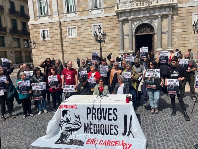 Concentración de apoyo a Pablo Hasel en Barcelona.