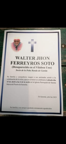 Cartel informativo de la misa en honor al marinero desaparecido