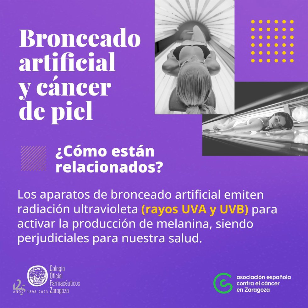 La Asociación Española Contra el Cáncer (AECC) y el Colegio Oficial de Farmacéuticos de Zaragoza lanzan nueva campaña que advierte de los riesgos para la salud de las cabinas solares