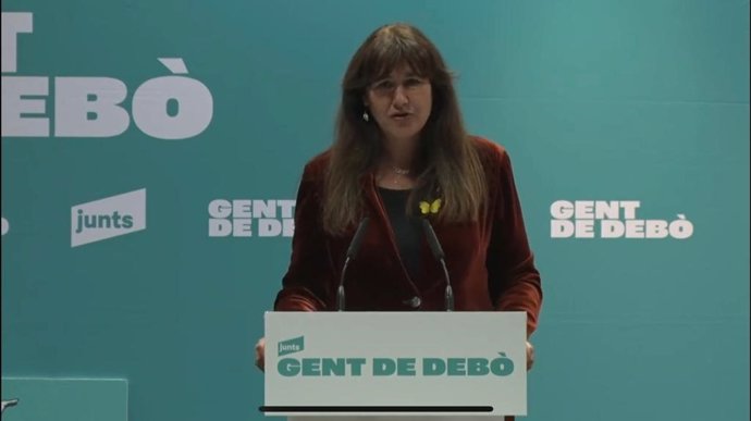 La líder de Junts i presidenta suspesa del Parlament, Laura Borrs, en la seva intervenció en la Jornada Municipalista de Junts a les Terres de l'Ebre, a Amposta (Tarragona)