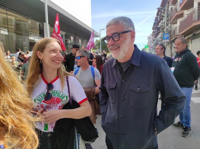 El diputat de la CUP al Parlament, Carles Riera, aquest dissabte durant una manifestació a Sitges (Barcelona)