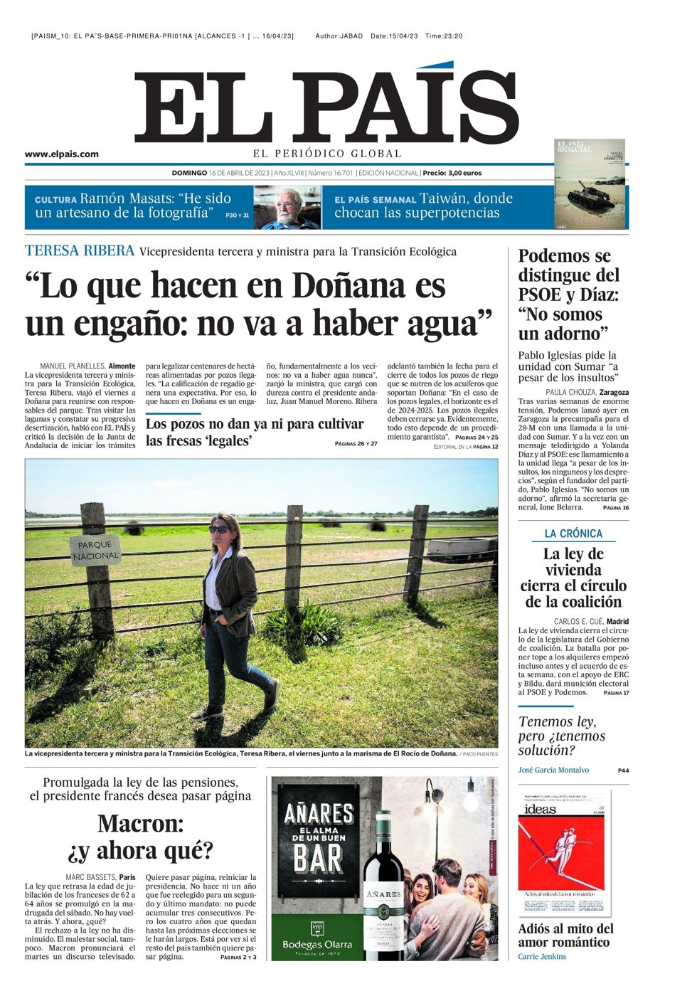 Portada El País 16/04/2022