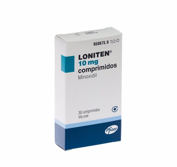 Archivo - El medicamento contra la hipertensión grave 'Loniten 10 mg comprimidos, 30 comprimidos', de la compañía Pfizer.