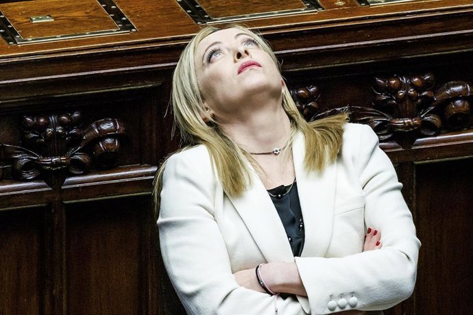 22 March 2023, Italy, Rome: Italian Prime Minister Giorgia Meloni looks on at the Senate ahead of the upcoming European Council meeting. Photo: Roberto Monaldo/LaPresse via ZUMA Press/dpa