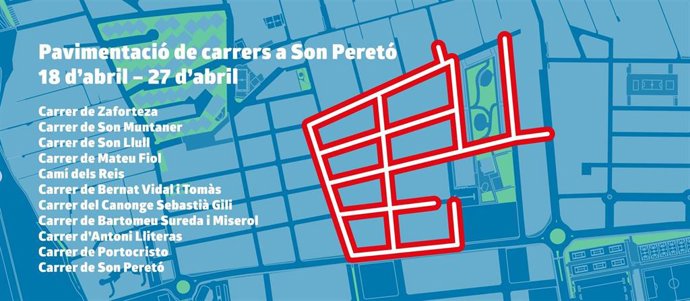 Cartel informativo de las obras de pavimentación de 11 calles del barrio de Son Peretó