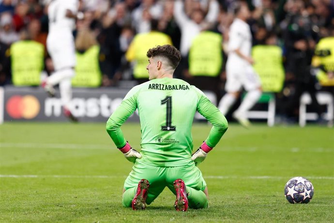 El portero del Chelsea Kepa Arrizabalaga, en la ida de cuartos de final de la Liga de Campeones 2022-2023 ante el Real Madrid. 