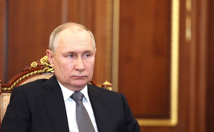 HANDOUT - 17 April 2023, Russia, Moscow: Russian President Vladimir Putinmeets Defence Minister Sergei Shoigu (Not Pictured). Photo: -/Kremlin/dpa - ATTENTION: editorial use only and only if the credit mentioned above is referenced in full