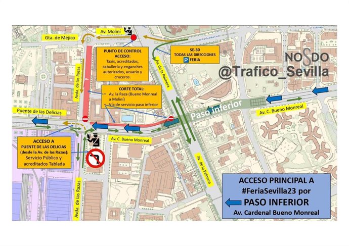 Croquis del Plan de Tráfico diseñado por el Ayuntamiento para la Feria de 2023.