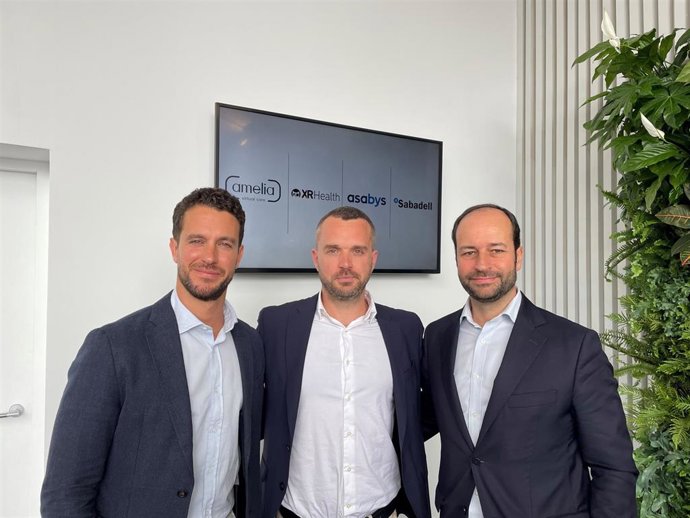 (I-D) El Partner De Asabys, Guillem Masferrer; El Fundador Y Presidente De  Amelia Virtual Care, Xavier Palomer, Y El Subdirector General De Banco Sabadell, Raul Rodriguez.