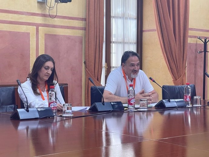 El vicesecretario general de Desarrollo Rural, Agua y Acción Sindical de UPA-A, Roque García, en el Parlamento de Andalucía ante el grupo de trabajo para combatir la sequía.