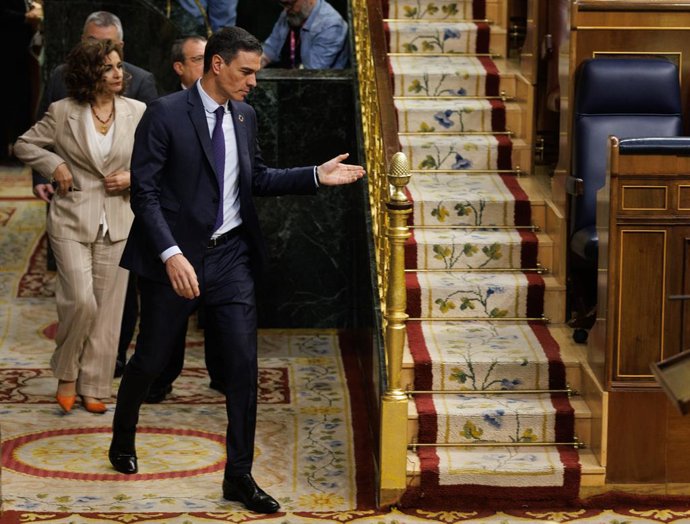 El presidente del Gobierno, Pedro Sánchez, a su llegada a la segunda sesión de la moción de censura, en el Congreso de los Diputados, a 22 de marzo de 2023, en Madrid (España). El Salón de Plenos del Congreso acoge la segunda sesión y posterior votación