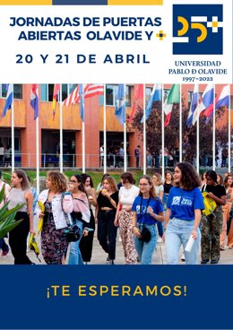Cartel de las jornadas de puertas abiertas en la Universidad Pablo de Olavide de Sevilla.